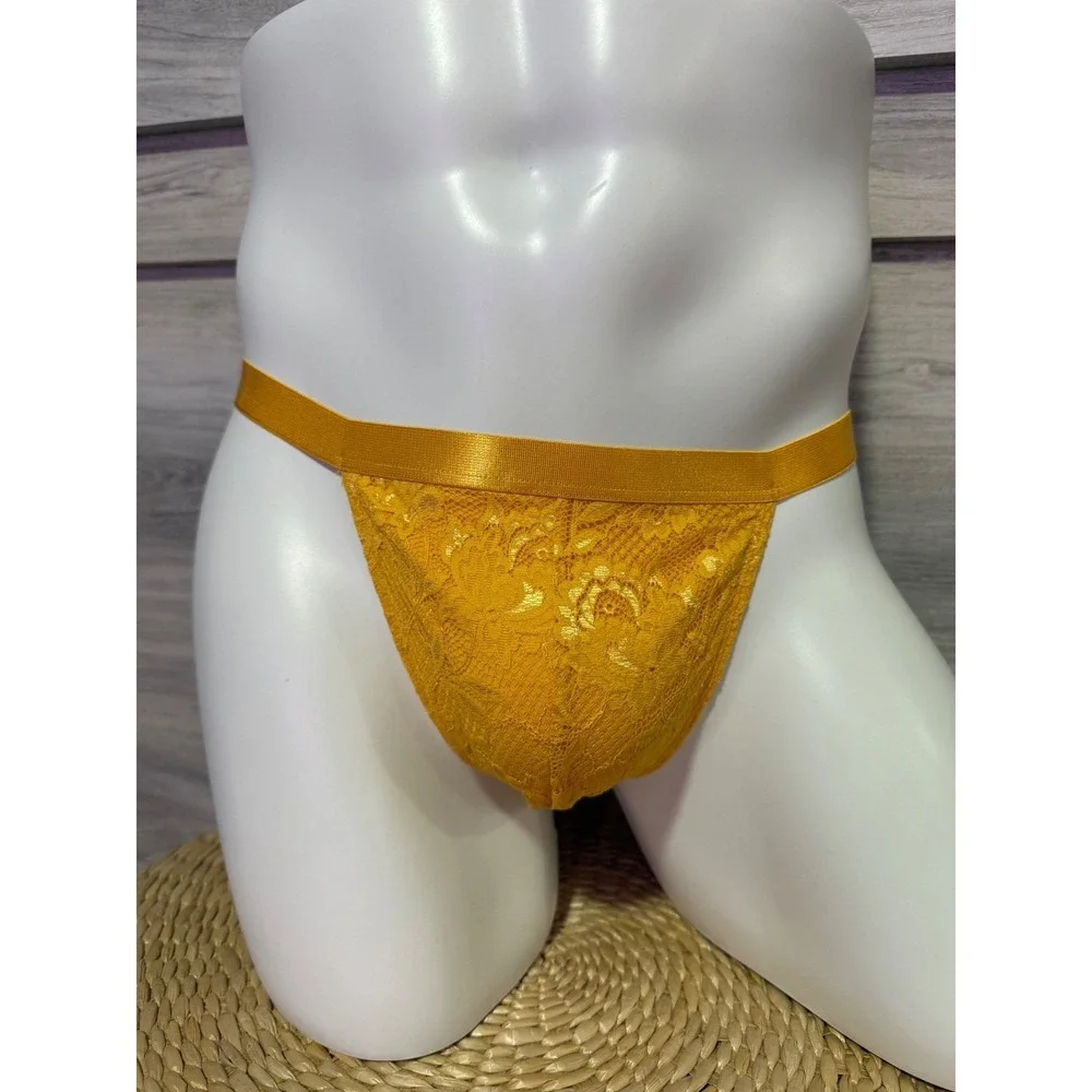 Cosabella Men's Lace Thong Brief Taaja  Mango Yellow Luxury Italian Lace Size L‎